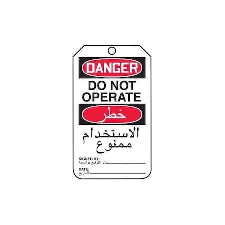 Accuform Safety Tags, DANGER DO NOT OPERATE BILINGUAL ARABIC, 5.75in x 3.25in, RP-Plastic, 25PK TMA101PTP
